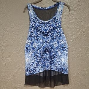 Jennifer Lopez Asymmetrical Blue and White Tank Top